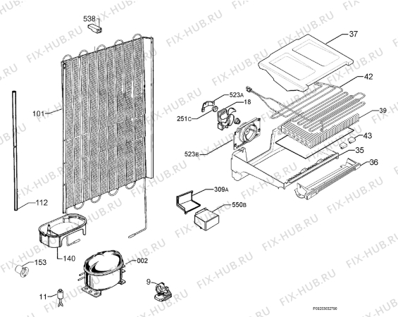 Взрыв-схема холодильника John Lewis JLFFW2013 - Схема узла Cooling system 017